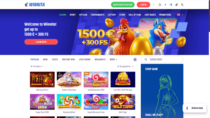 Winnita Casino: Bonus di benvenuto fino a 1500 € + 300 giri gratuiti